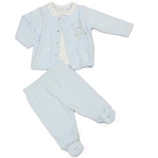 N14634: Baby Boys 3 Piece Embossed Velour Outfit (0-9 Months)